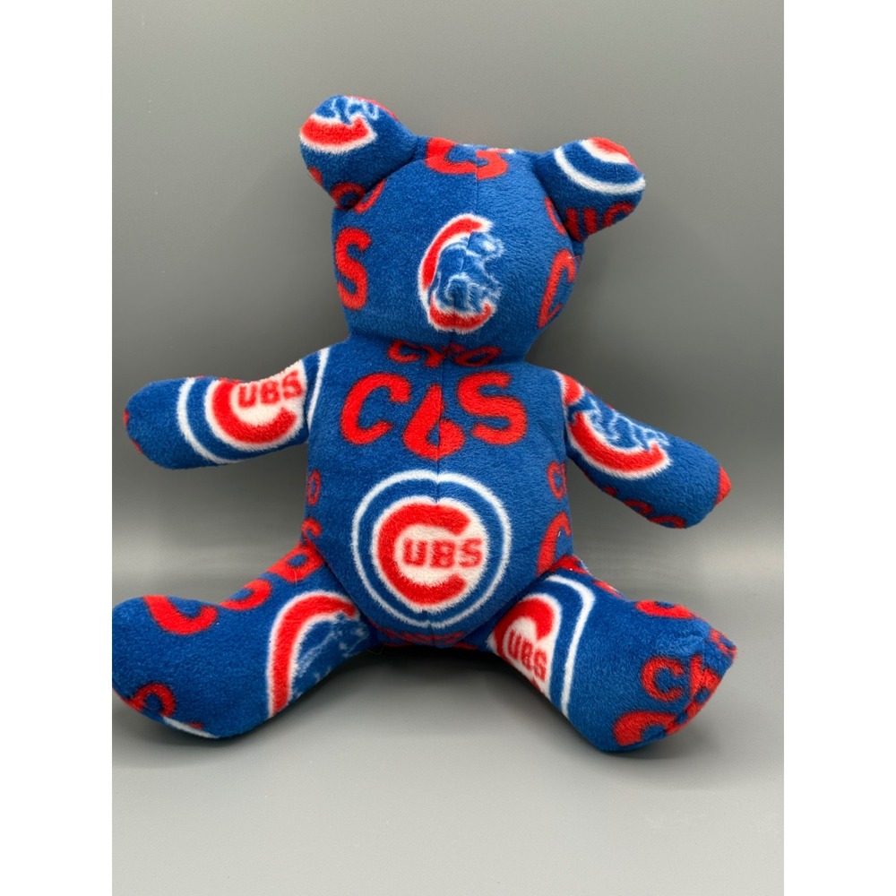 MLB Chicago Cubs Plush Teddy Bear Blue Fleece‎ All Over Print Logo Baseball Fan